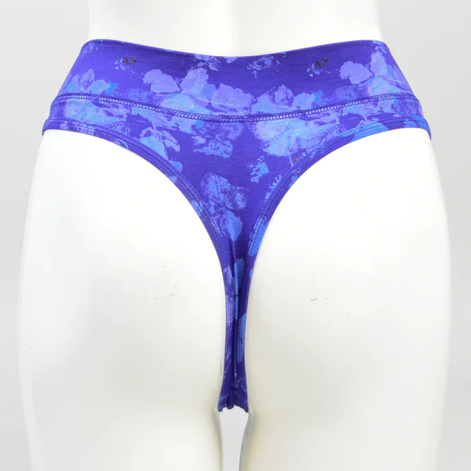 Blue Sky brand blue purple floral thong underwear 