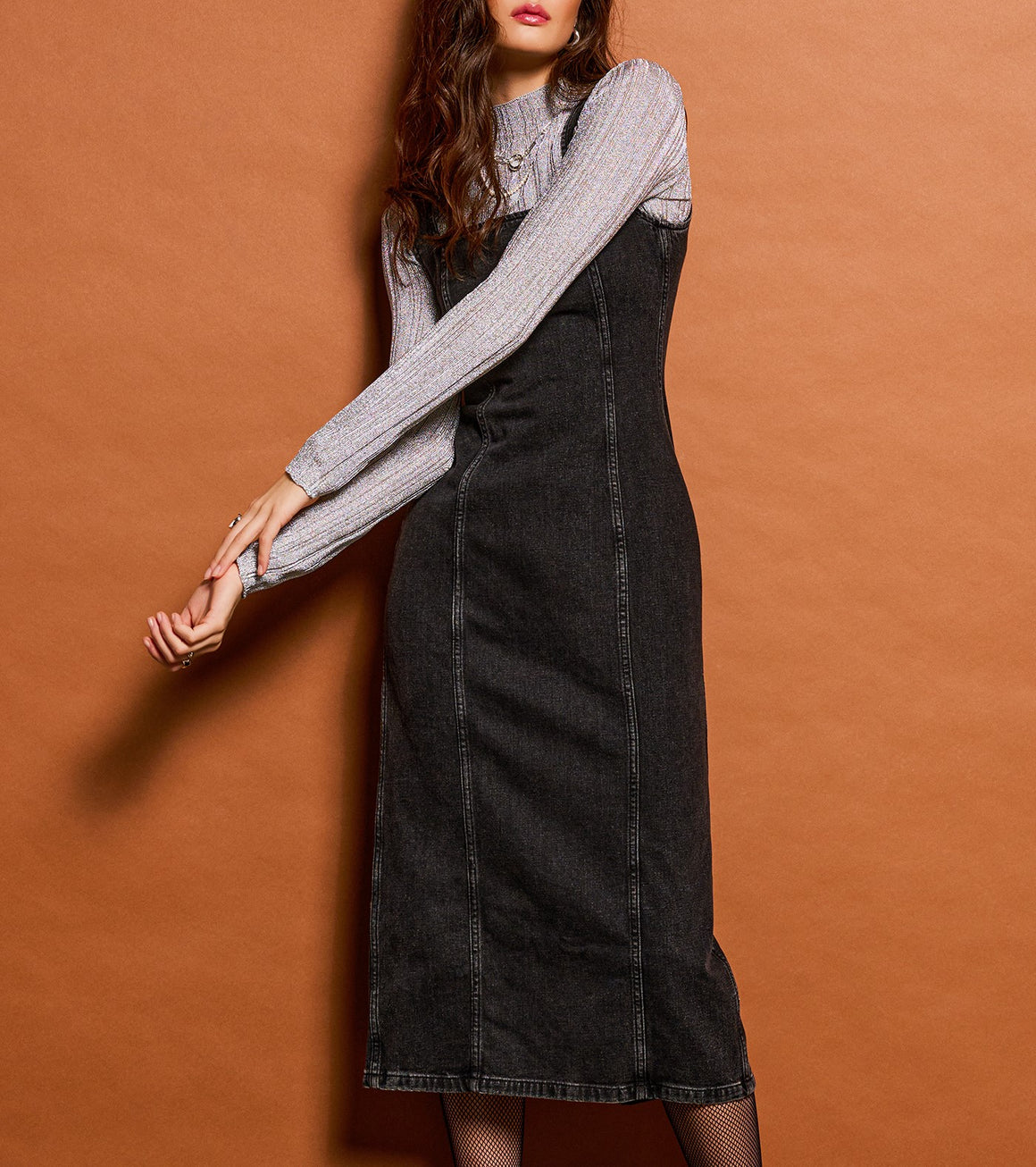 Dex S/L Panelled Denim Midi Dress