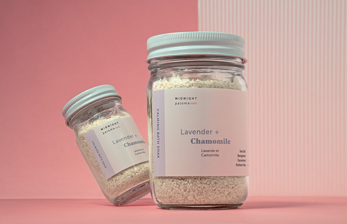 Midnight Paloma brand lavender and chamomile  scented Epson Salt bath Soak