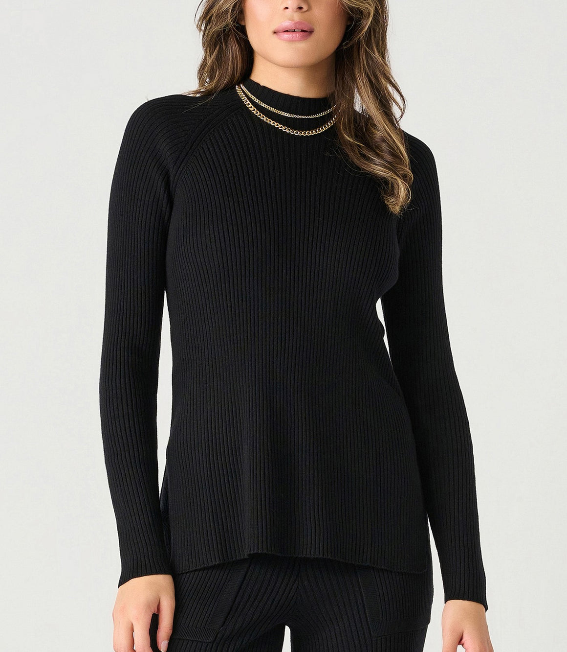 Dex L/S Mock Neck Ribbed Tunic Sweater