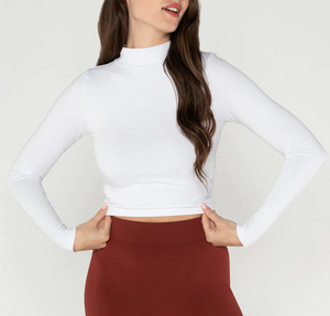 C'est Moi Bamboo Long Sleeve Crop Mock Neck Top